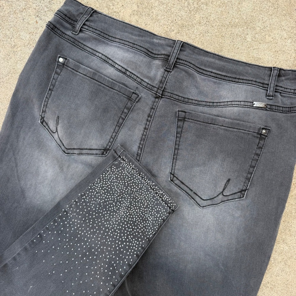 INC International Concepts Skinny Jeans Womens 16 Gray Rhinestone Studded Denim
